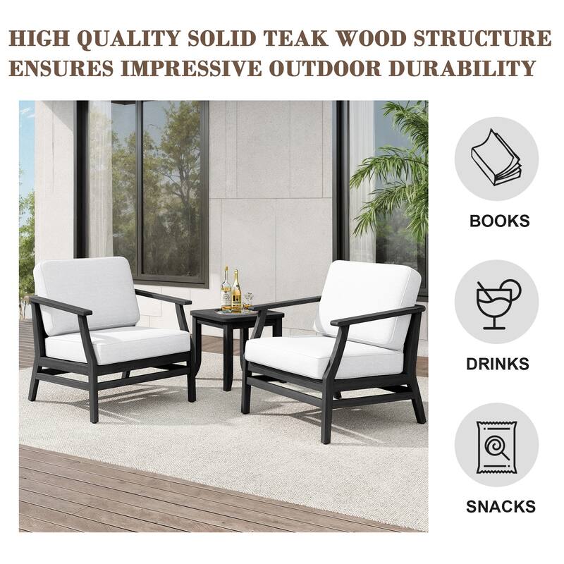 Teak Outdoor Bistro Set with Weather-Resistant Cushions (3-Piece Set)