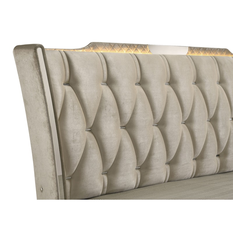 Lorient LED Upholstered Wingback Bed Ivory and Camel
