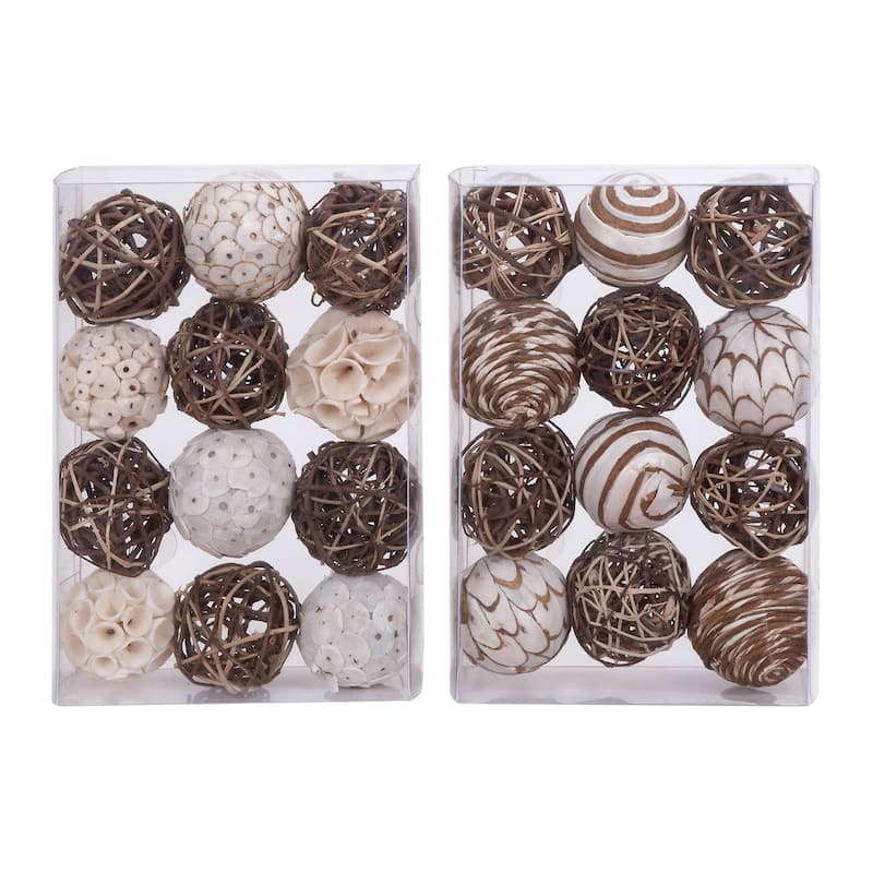 Dried Plant Handmade Decorative Ball Orbs & Vase Filler with Varying Designs - Set of 2 Brown - Roche River Decor