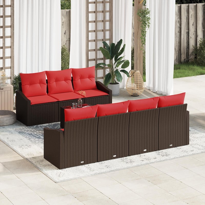 vidaXL 8 Piece Garden Sofa Set with Cushions - 91.7×24.4×27.2 - Brown