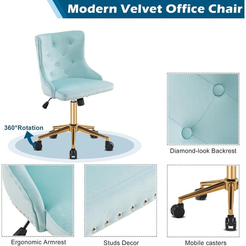 VINGLI Pink Velvet Office Chair with Wheels