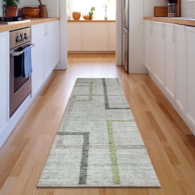 Premium Washable Super Soft Modern Kenzie Mayfield Rug - Green - 2' 3" x 7' 6" - Runner