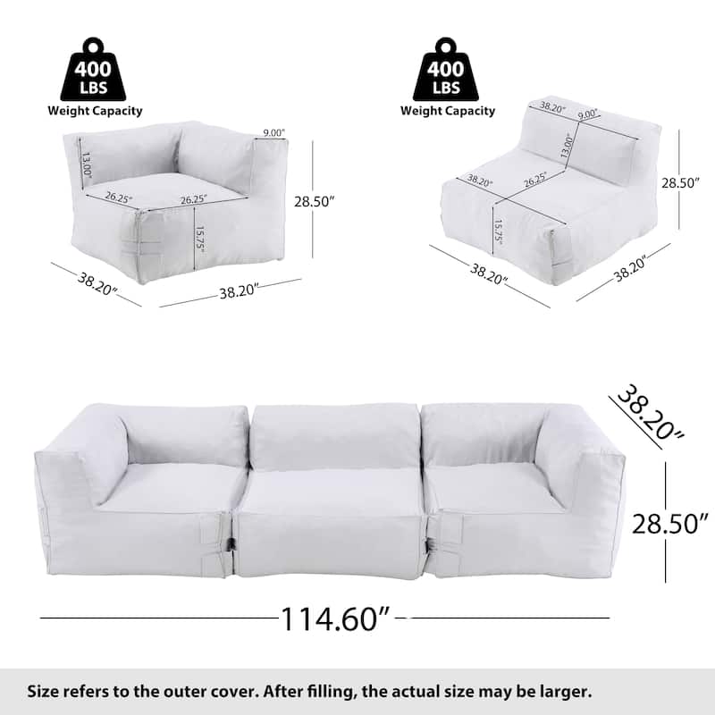 Christopher Knight Home - Nerissa Modular Outdoor/Indoor Bean Bag Sectional Sofa Set with Shredded Foam Filled