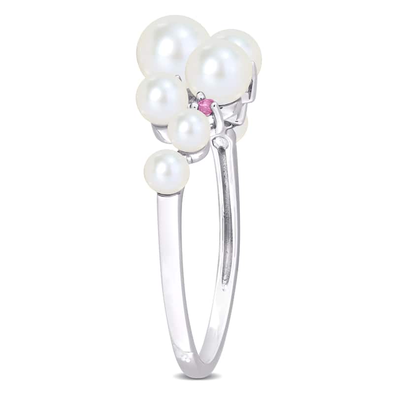 Miadora 3-5.5mm Cultured Freshwater Pearl and 1/10ct TGW Pink Sapphire Ring in Sterling Silver