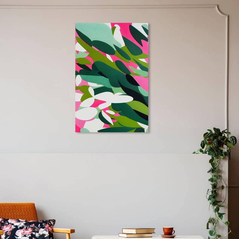 Wynwood Studio Abstract Watering Droplets Green and Hot Pink Tropical Wall Art Canvas Print - 30 x 20