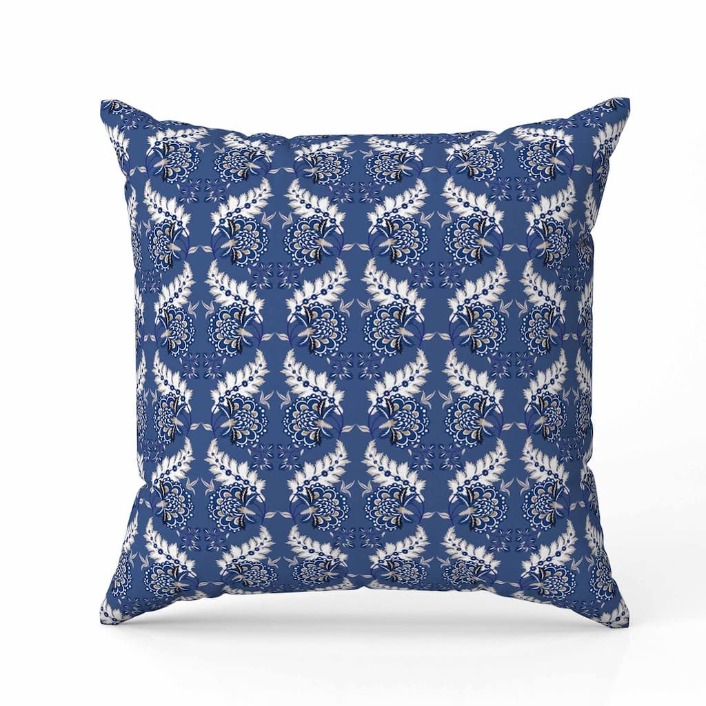 Botanical Bouquet Faux Suede Reversible Throw Pillow Blue and White