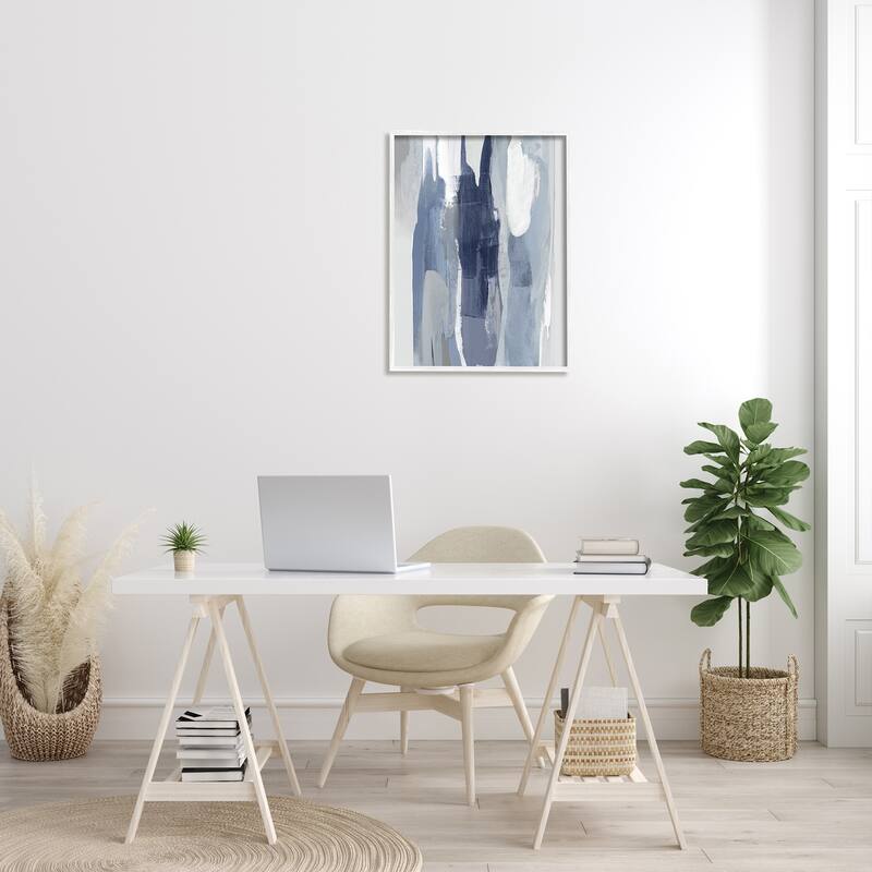 Stupell Layers of Blue and White Abstract Movements Framed Wall Art