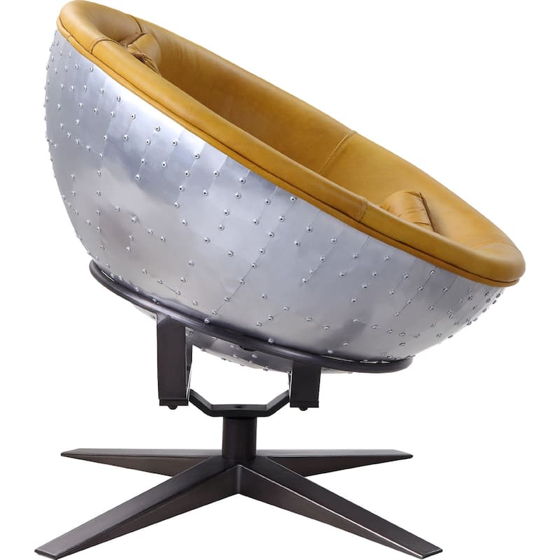 Top Grain Leather Accent Chair in Turmeric and Aluminum