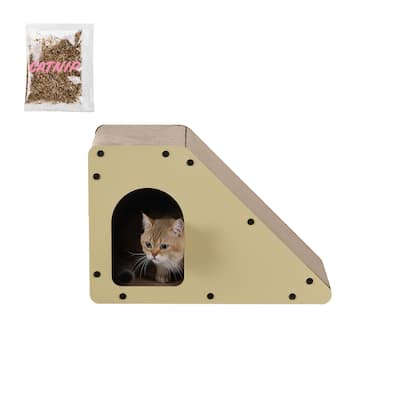 Kento 23.63" Minimalist Cardboard Angled Cat Cave Scratcher with Catnip, Almond