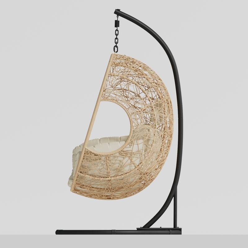 Wicker Hanging Chair Egg Chair with Plush Cushion, Handcrafted Rattan Swing Chair with Spacious Seat