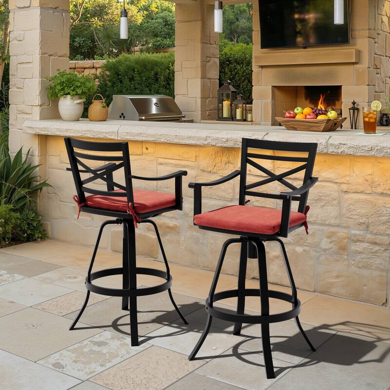 Pellebant Patio Outdoor Indoor Aluminum Swivel Bar Stools Dining Chairs with Sunbrella Cushion