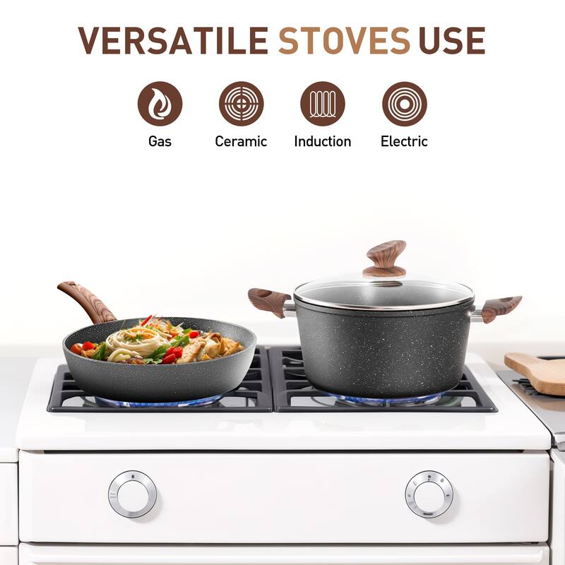 Kitchen Cookware Sets Nonstick, 12 Piece Pots and Pans Set Granite Cooking Set