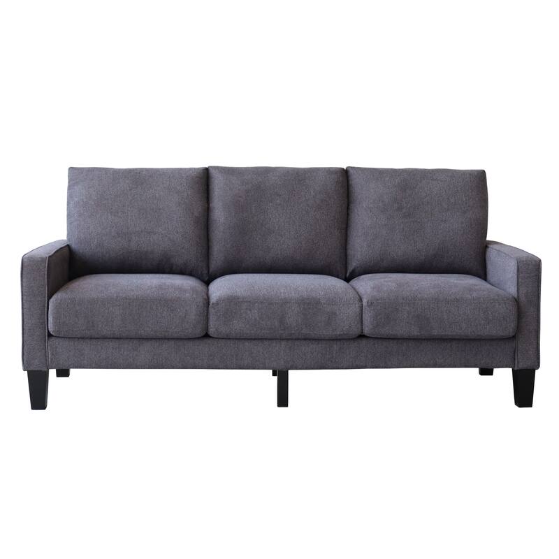 Living Room 3-Seater Sofa, 75" Dark Grey Living Room Couch for 3, Upholstered Loveseat Sofa with Solid Wood Legs - DARK GREY