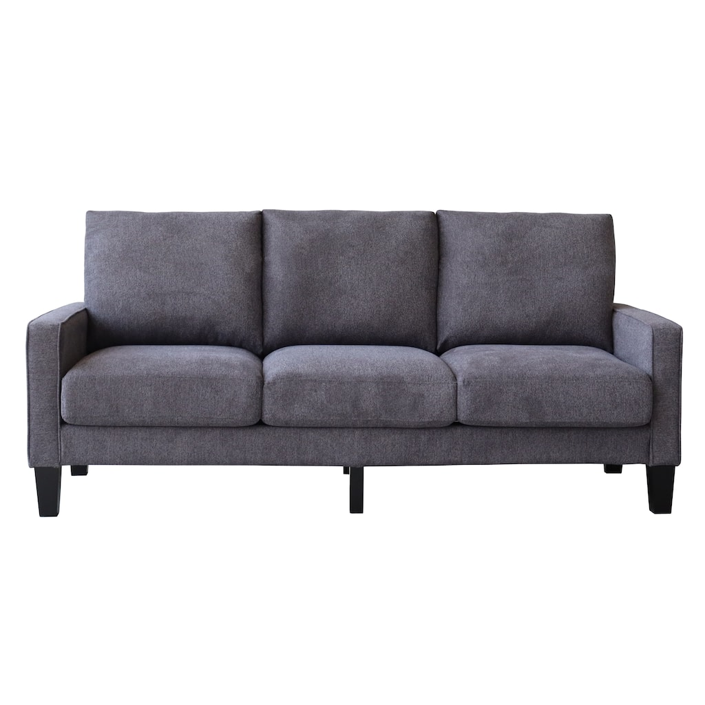 Living Room 3-Seater Sofa, 75" Dark Grey Living Room Couch for 3, Upholstered Loveseat Sofa with Solid Wood Legs