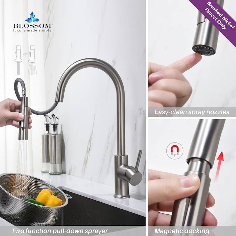 Blossom Solid Pull-Down Kitchen Faucet w/ 360 Swivel, Single Handle