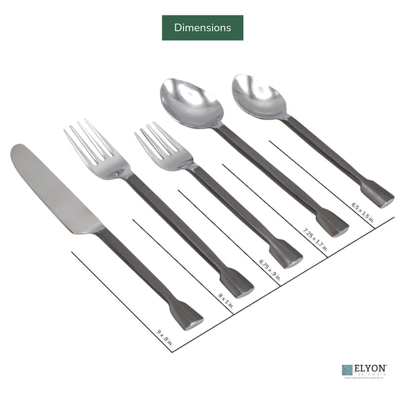 Elyon Sanya Reflective Black 20 Piece Flatware Set Indian Artisan-Made Set Hand-Forged Stainless Steel Service for 4