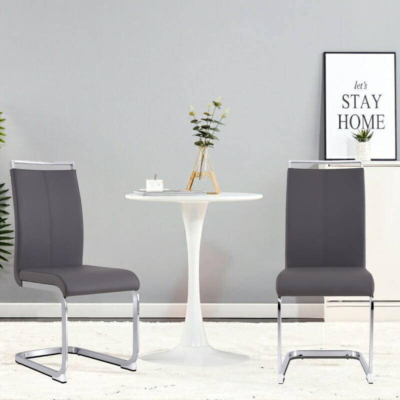Modern PU Faux Leather High Back Dining Chairs with C-shaped Tube Chrome Metal Legs for Multiple Rooms