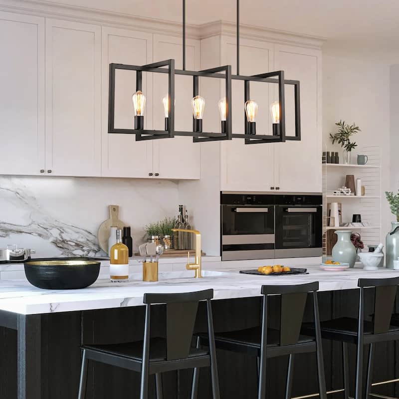 6/7-Light Industrial Pendant Lights Kitchen Island Lantern Farmhouse Linear Chandelier