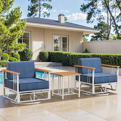 Pocassy Outdoor 3PCS Swivel Chairs Table with 6 Inch Blue Cushion