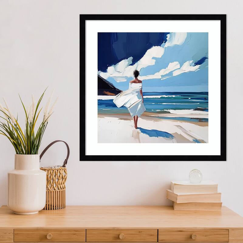 Woman Walking On the Beach by Elena Avanesova Wood Framed Wall Art Print