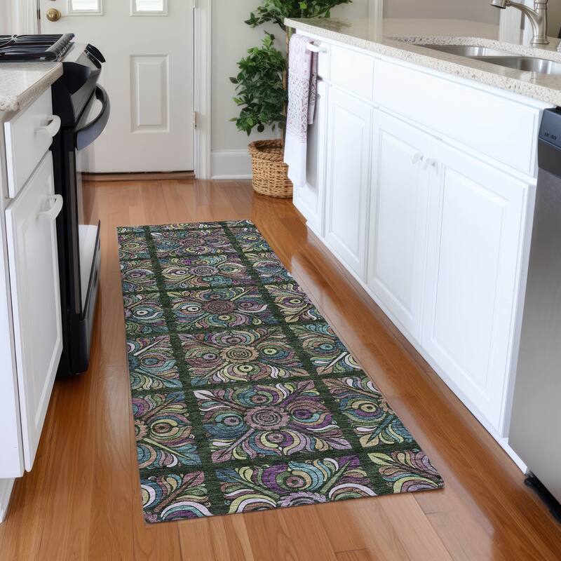 Premium Washable Super Soft Mosaic Panel Mayfield Rug - Fern - 2'3" x 7'6"