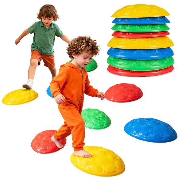 slide 2 of 10, Gymax 8 PCS Stepping Stones for Kids Non-Slip Toddler Stepping Stones Yellow - Kids