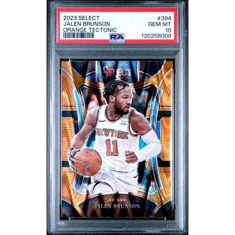 Jalen Brunson 2023 Panini Select Orange Tectonic Basketball Card #394 Graded PSA 10 Cert # 120258008 - 8' x 11'