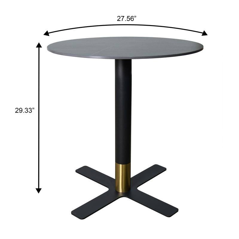 Vail Round Dining Table 27 in. Sintered Stone Tabletop in Black Stainless Steel Cross X-Shape Pedestal Base