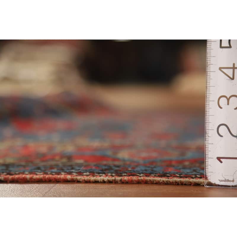Hand Knotted Oriental 100% Wool Carpet Traditional Geometric Navy Blue & Blues Heriz Runner Rug - 15' 7'' X 3' 5''