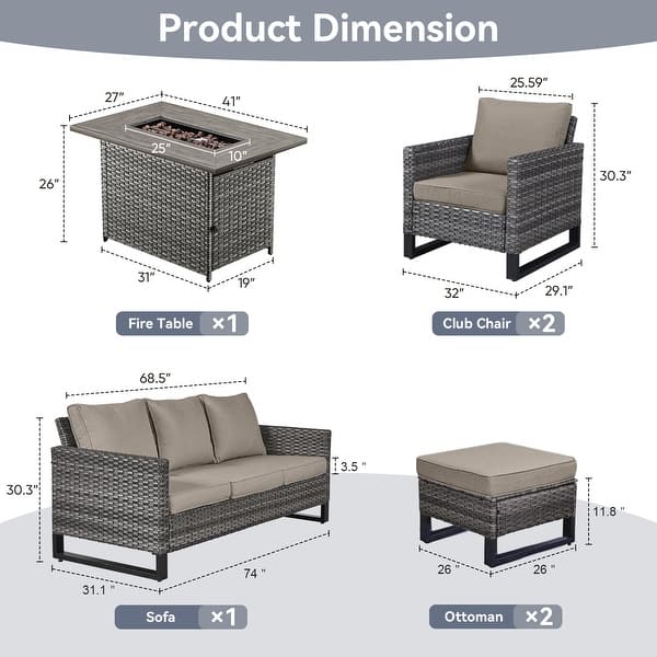 dimension image slide 19 of 24, Gymojoy Outdoor Fire Pit Conversation Set, Patio Furniture with Cushions