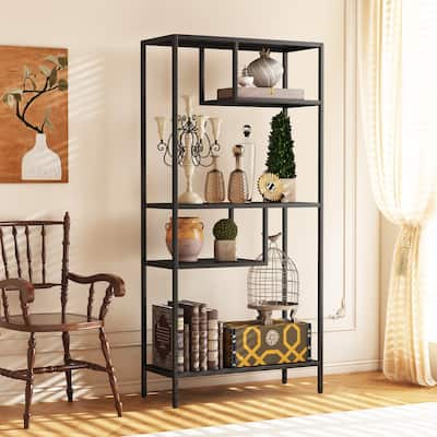Modern Storage Shelf with 4 Compartments & Metal Legs, Freestanding Organizer,Book Shelves Display Shelves