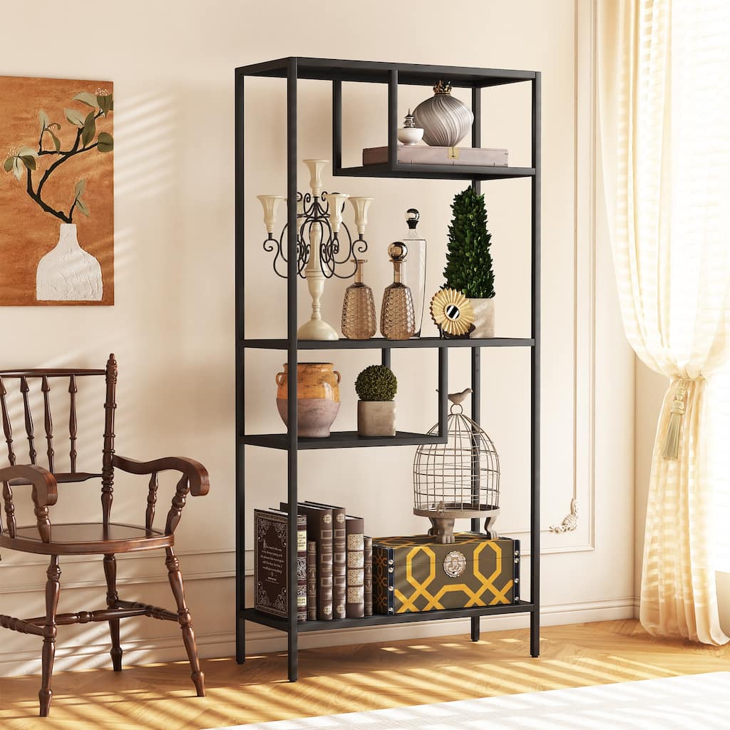 Modern Storage Shelf with 4 Compartments & Metal Legs, Freestanding Organizer,Book Shelves Display Shelves