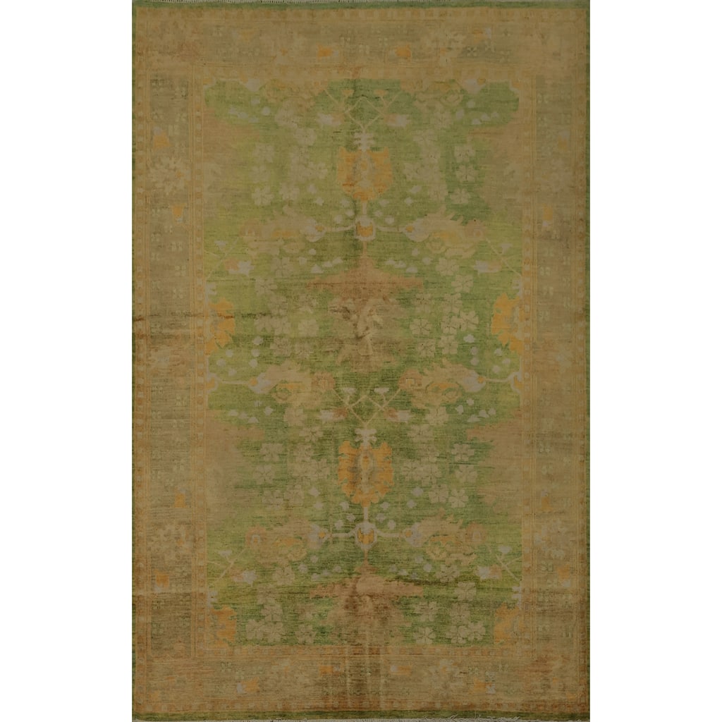 Hand Knotted Oriental 100% Wool Carpet Transitional Floral Green Oushak Area Rug - 8' 5'' X 5' 11''