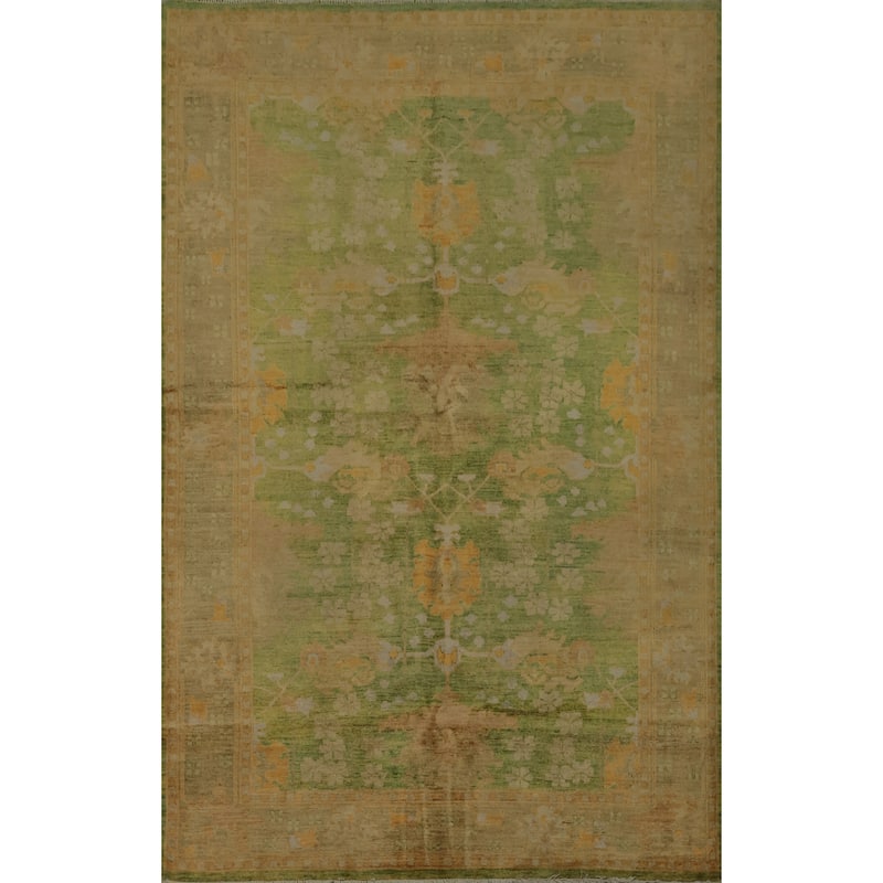 Hand Knotted Oriental 100% Wool Carpet Transitional Floral Green Oushak Area Rug - 8' 5'' X 5' 11''
