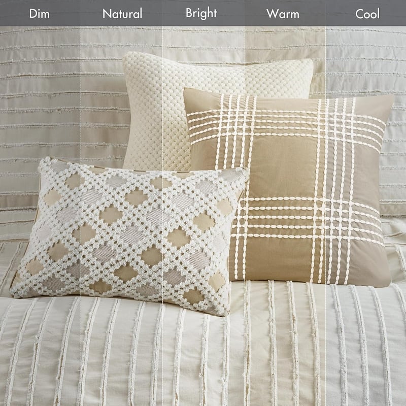 Madison Park Signature Essence Oversized Cotton Clipped Jacquard Comforter Set with Euro Shams and Throw Pillows