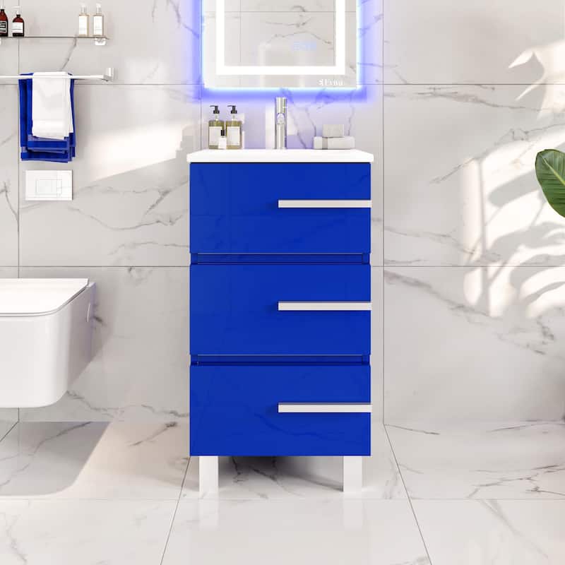 Eviva Deluxe 20"W x 18"D Vanity with White Porcelain Integrated Sink - Blue