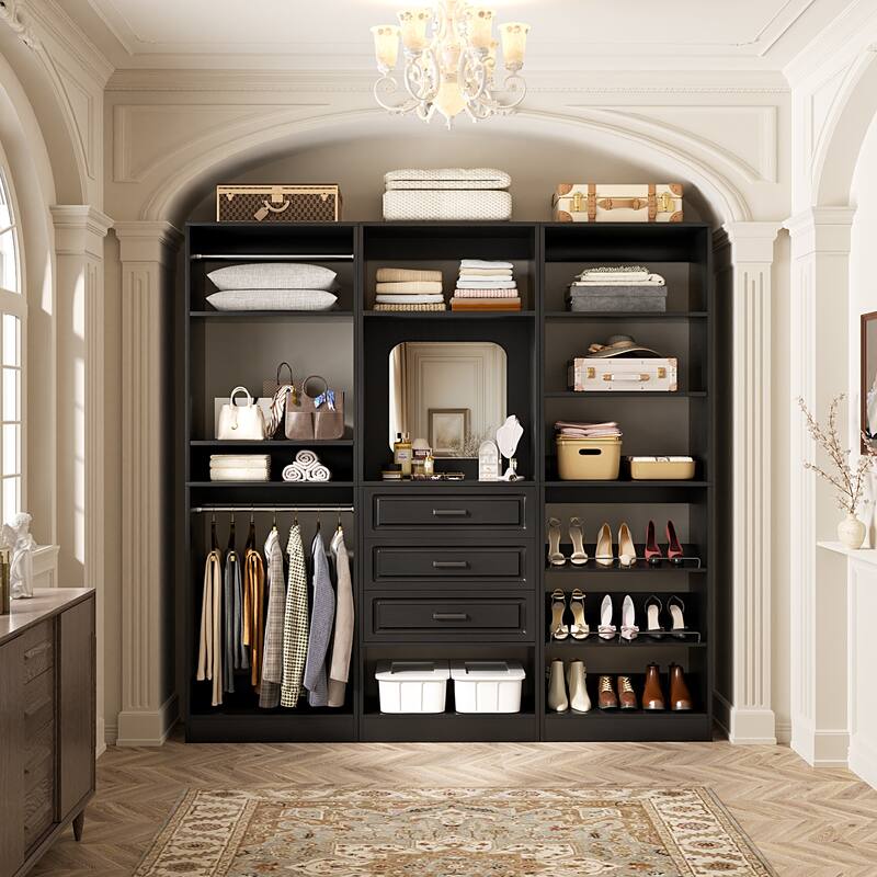 Cimly Set of 3 Freestanding Closet System with Drawers, Adjustable Closet Organizer with Hanging Rods and Shoe Racks