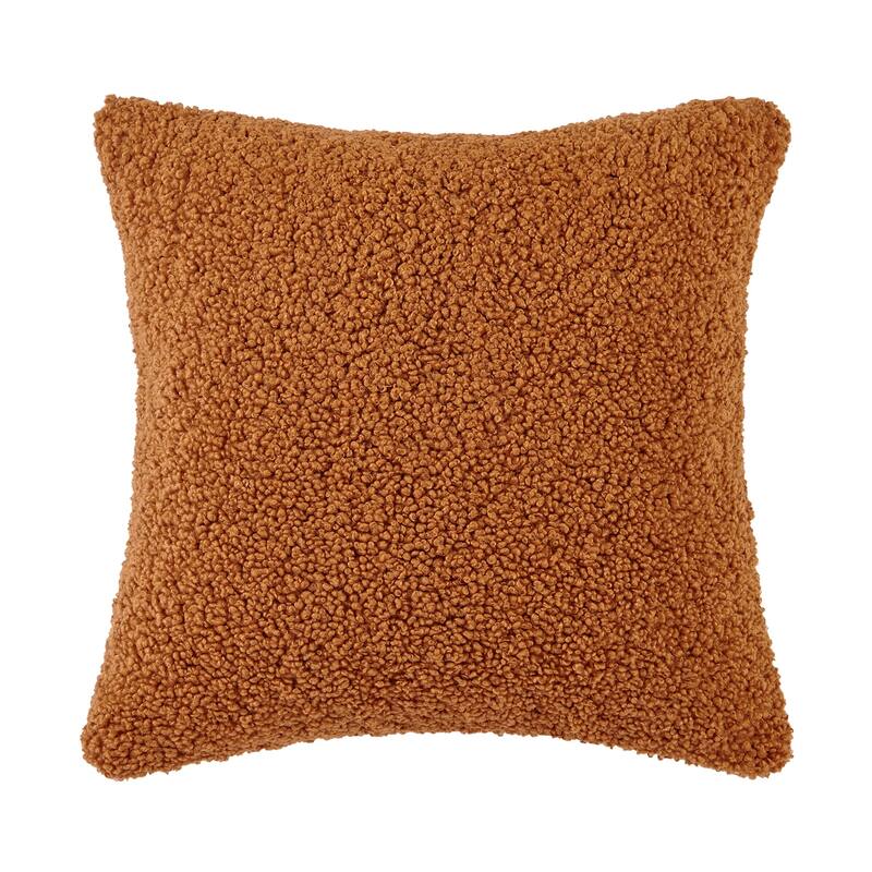 HiEnd Accents Teddy Textured Boucle Decorative Pillow with Down Insert, 18" x 18" - Caramel
