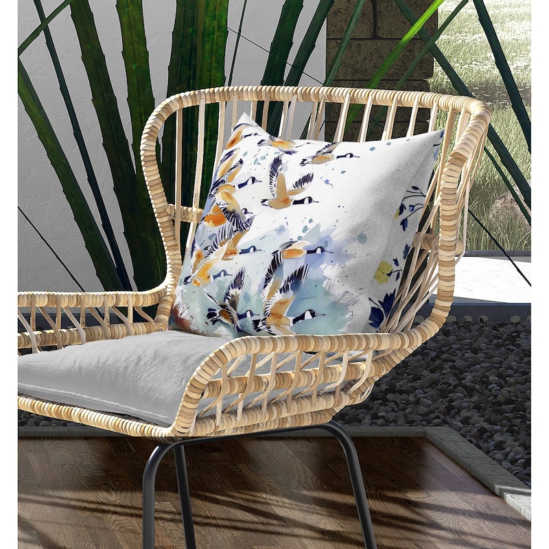 Geese in Flight Indoor/Outdoor Reversible Throw Pillow Blue and Orange