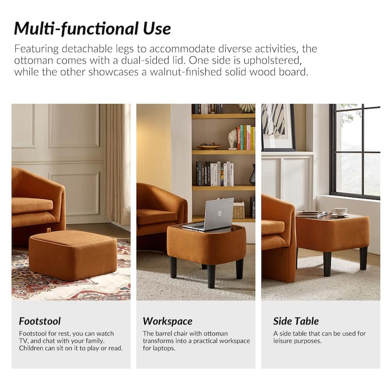Arturo Modern Upholstered Armchair with Storable Removable Leg Ottoman by HULALA HOME