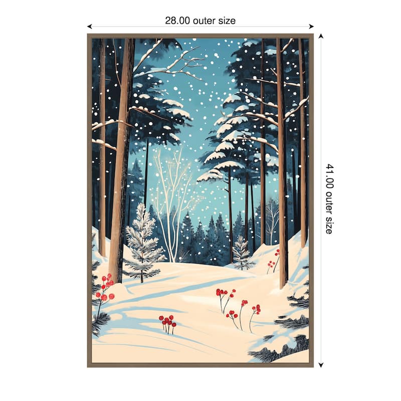 Christmas Snowy forest by Pictufy Studio Framed Canvas Wall Art Print - Sylvie Dark Gold - 28 x 41 in