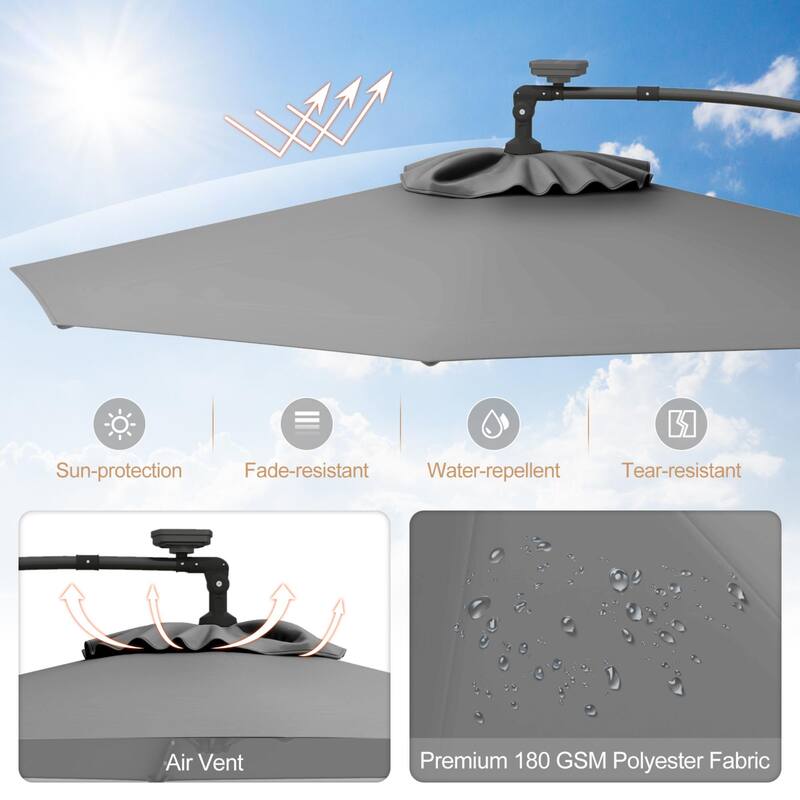 Gymax 10FT Offset Umbrella Rotation Sun Shade Solar Powered LED Gray