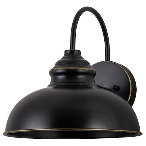 1-Light Black Gooseneck Outdoor Barn Light with Gold Edges - W12.25" x E13.75" x H11.75"