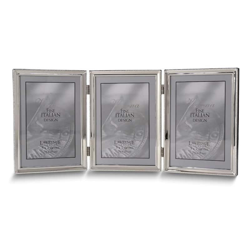 Curata Polished Silver-Plated 5x7 Portrait Hinged Triple Frame - Bead Border Design