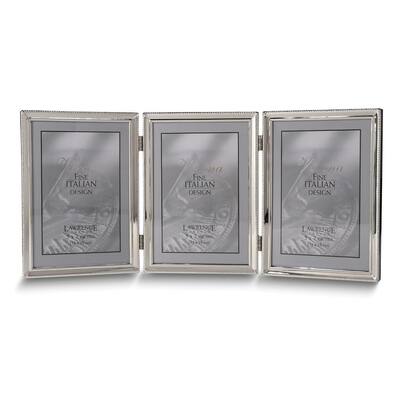 Curata Polished Silver-Plated 5x7 Portrait Hinged Triple Frame - Bead Border Design
