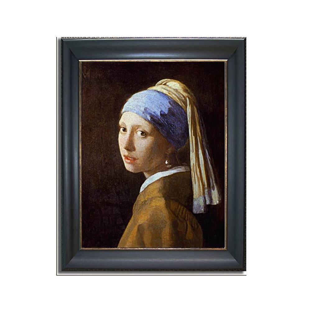 Girl with Pearl Earring by Johannes Vermeer Black & Gold Framed Canvas Art (17 in x 14 in)