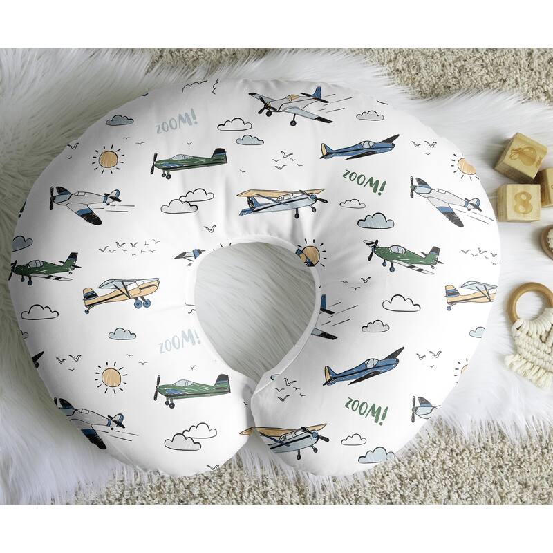 Sweet Jojo Designs Green Vintage Airplane Boy Nursing Breastfeeding Pillow Cover Case (Pillow Not Included) Transportation Cloud