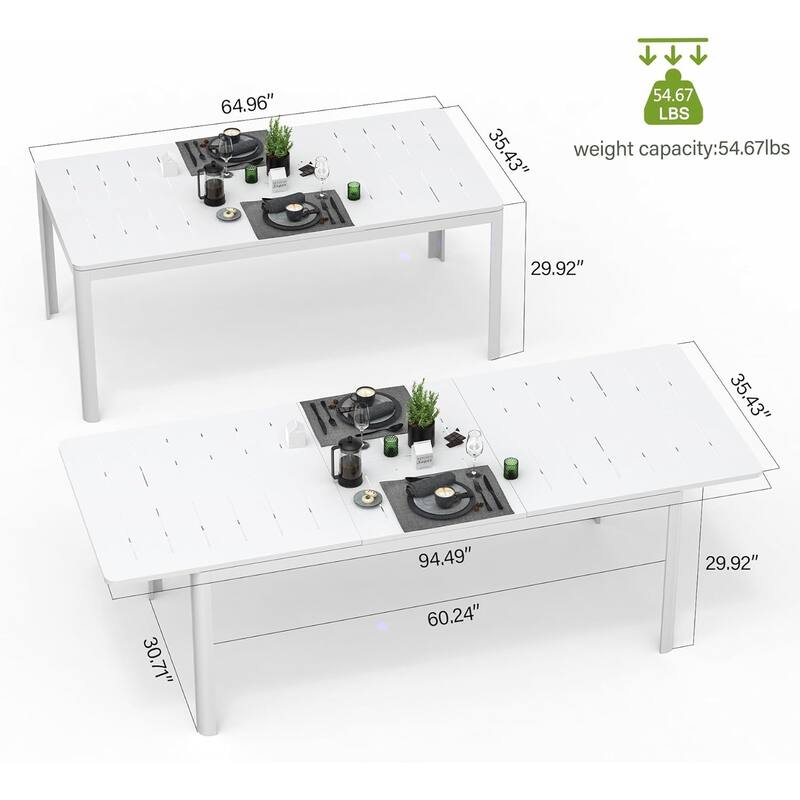 Patio Dining Expandable table, Metal Aluminum Outdoor table for 6-8 Person Rectangular table for Porch Lawn Garden Bistro