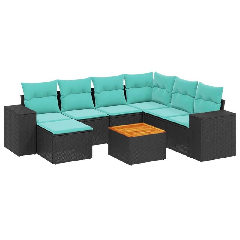vidaXL 8 Piece Patio Sofa Set with Cushions Black Poly Rattan - 24.4 x 24.4 x 27.2