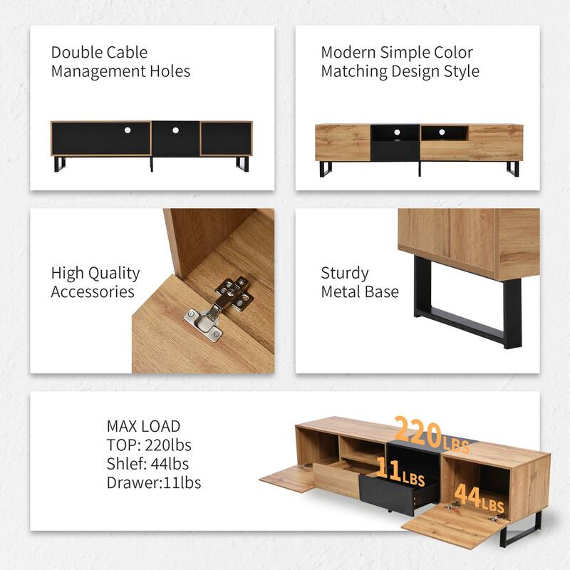 Sleek TV Stand with 2 Drawers & 2 Cabinets for 85" TVs, Entertainment Center with Drop-Down Door